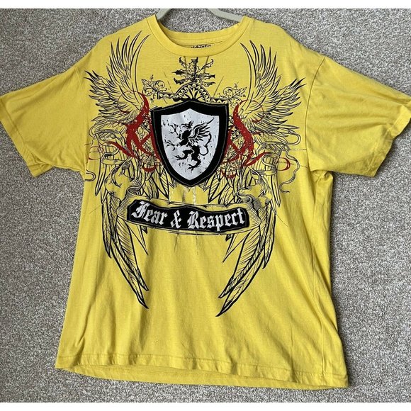 Urban Label Yellow Graphic T Shirt Fear & Respect Mens 2XL - Picture 1 of 6